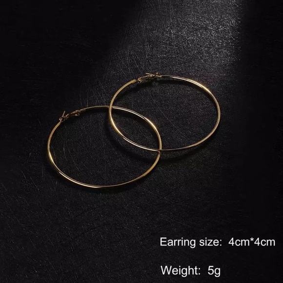 Yellow Gold Plated 1.5” Round Hoop Earrings - Picture 5 of 7